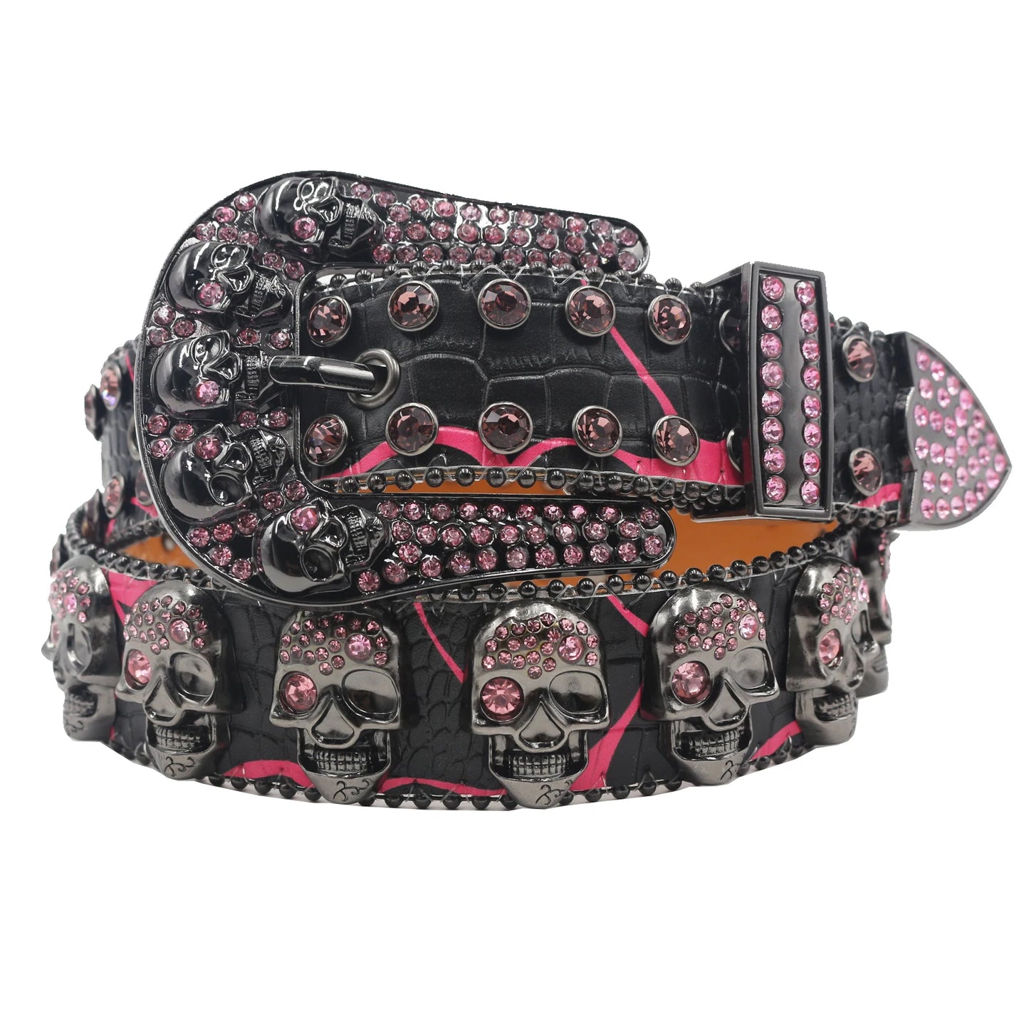 Men's & Women's Skull Rhinestone Western Denim Belt – Hip Hop Punk Y2K Shiny Rivet Artificial Diamond Design