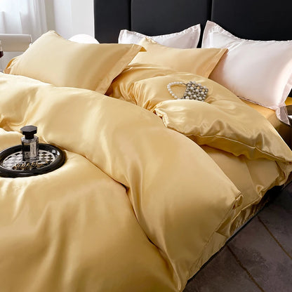 Nordic Satin Silk Bedding Set – Luxury Duvet Cover, Bed Sheet & Pillowcases for Single, Double & Couple Beds
