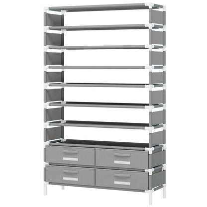 Tribesigns 10-Tier Shoe Rack Organizer – Vertical Shoe Shelf with 4 Drawer Bins, Holds 32 Pairs for Closet & Entryway
