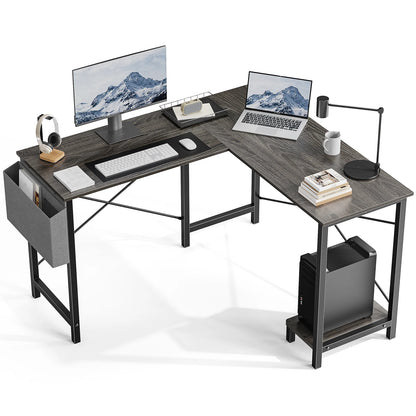 50-Inch Gaming Corner Desk – Wooden Office Writing Table with CPU Storage Shelf & Side Bag for Small Spaces