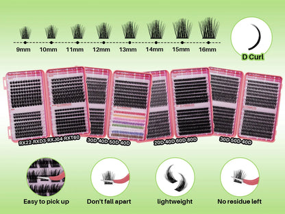 DIY Lash Clusters Book – D Curl Mega Volume Eyelash Extensions with Individual Lashes for Extensions