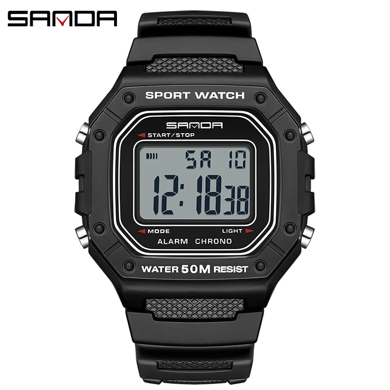 SANDA 2156 Military Digital Sports Watch for Men - Waterproof LED Display Wristwatch with Stopwatch and Oversized Dial