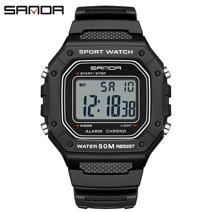 SANDA 2156 Military Digital Sports Watch for Men - Waterproof LED Display Wristwatch with Stopwatch and Oversized Dial