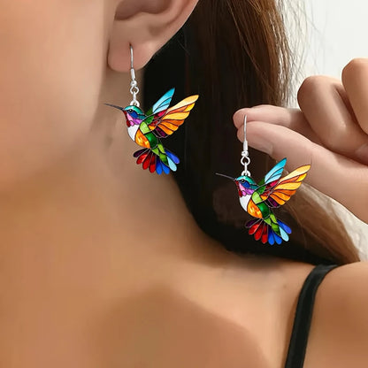 FTCY Acrylic Hummingbird Drop Earrings - Retro Colorful Bird Jewelry Gift for Women