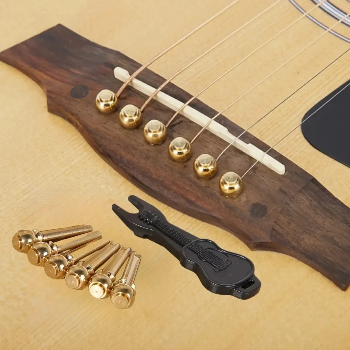 6 Pcs Brass Guitar Bridge Pins – String Pegs with Bridge Pin Puller, Guitar Parts Replacement
