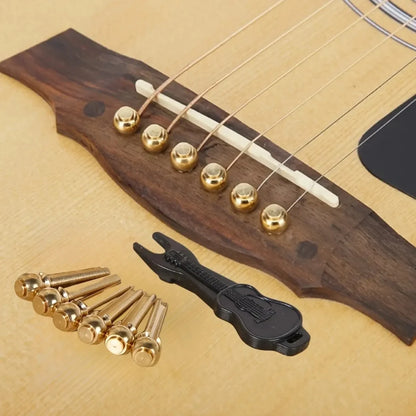 6 Pcs Brass Guitar Bridge Pins – String Pegs with Bridge Pin Puller, Guitar Parts Replacement