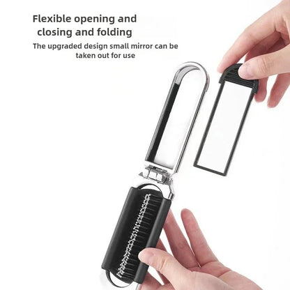 Foldable Hair Comb with Mirror - Portable Scalp Massage Brush, Anti-Static Travel Styling Tool for Girls