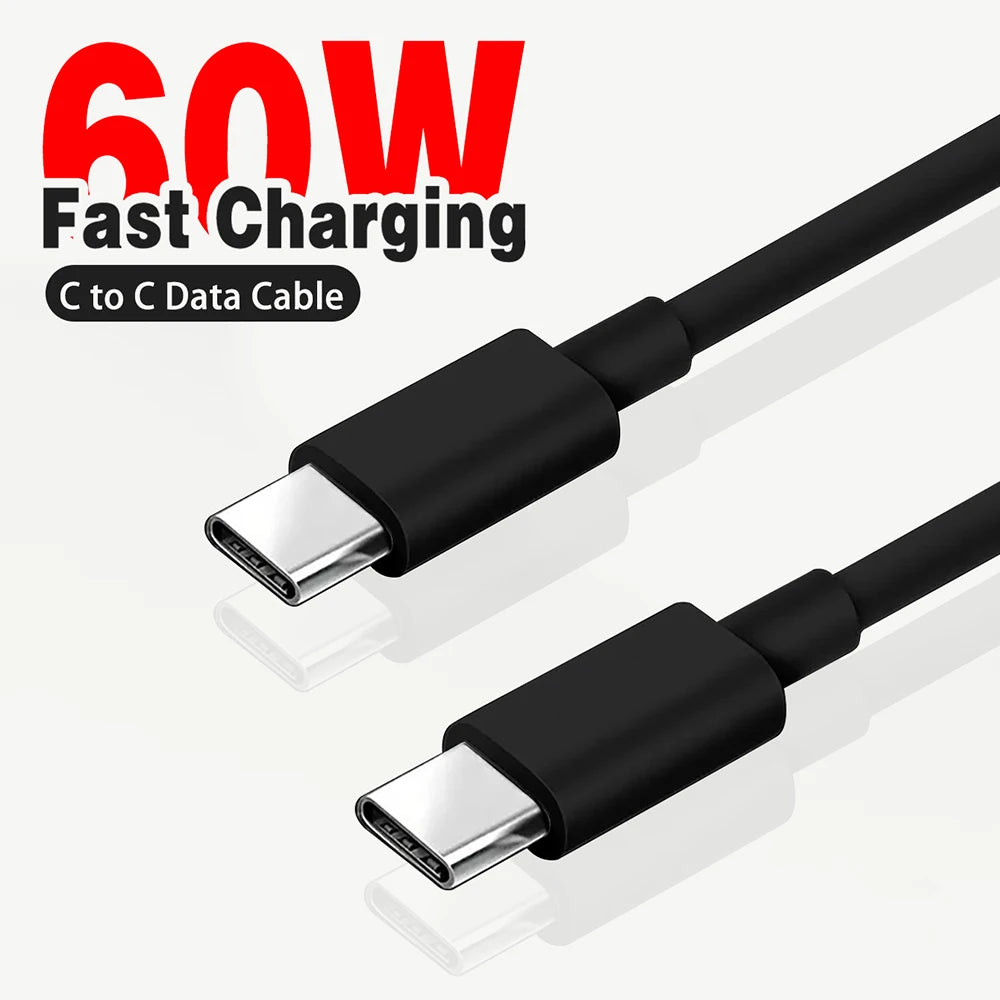 PD 60W USB-C to USB-C Fast Charging & Data Cable — 1M/2M/3M for iPhone 15/15 Pro, Huawei, Samsung, Xiaomi