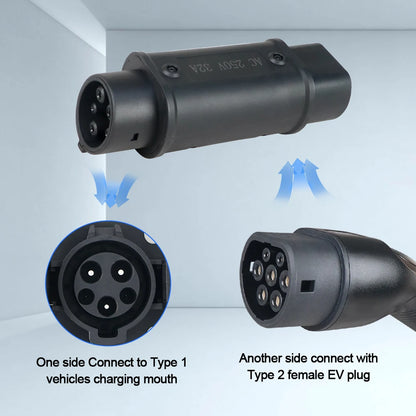 Kolanky Type2 to Type1 EV Charger Adapter – IEC 62196, 16A/32A J1772 Converter for Electric Vehicle Charging Connector
