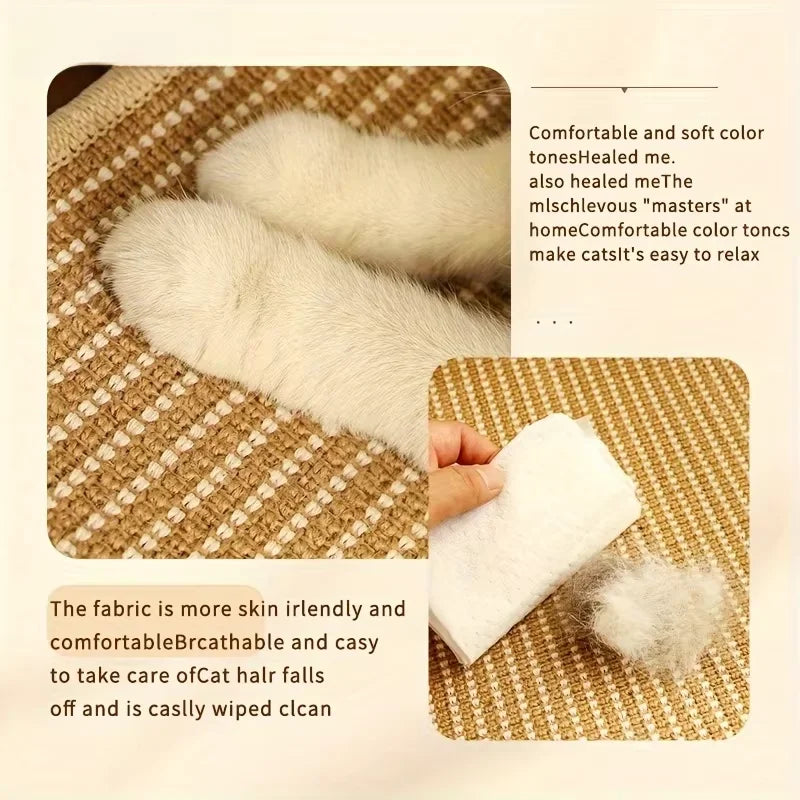 Large Sisal Cat Scratcher Lounge Bed – 2-in-1 Off-Ground Wooden Frame Cat Hammock, Breathable Scratch & Rest Sofa for Cats