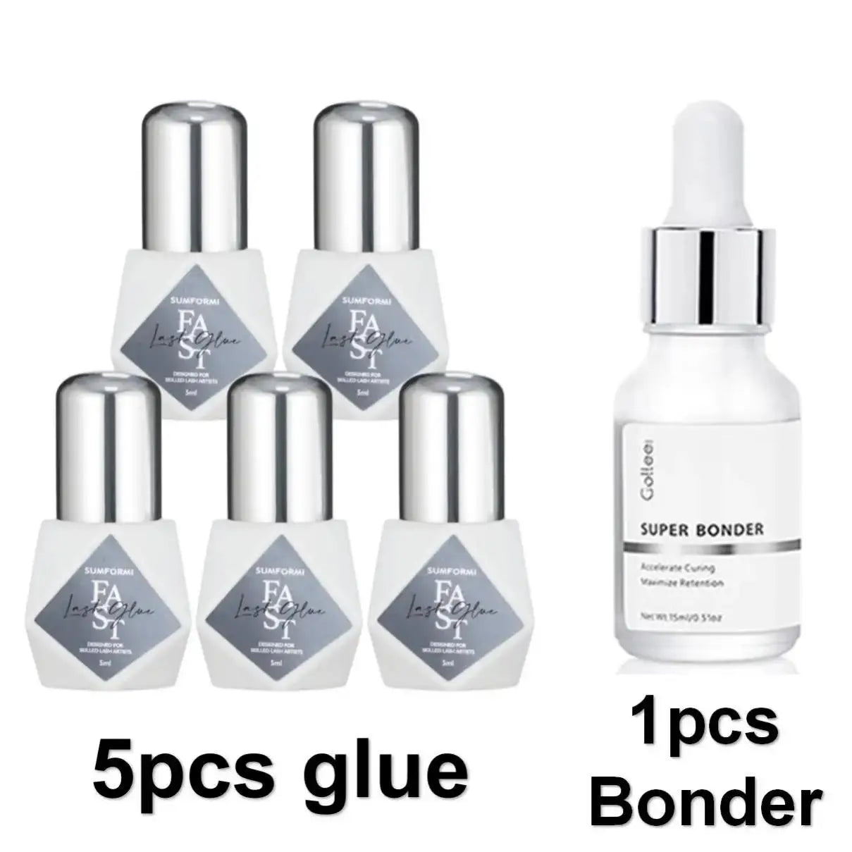 Gollee 5-Pack Eyelash Extension Glue – 7-9 Week Long-Lasting, Quick-Dry 0.3-1s, Black & Latex-Free