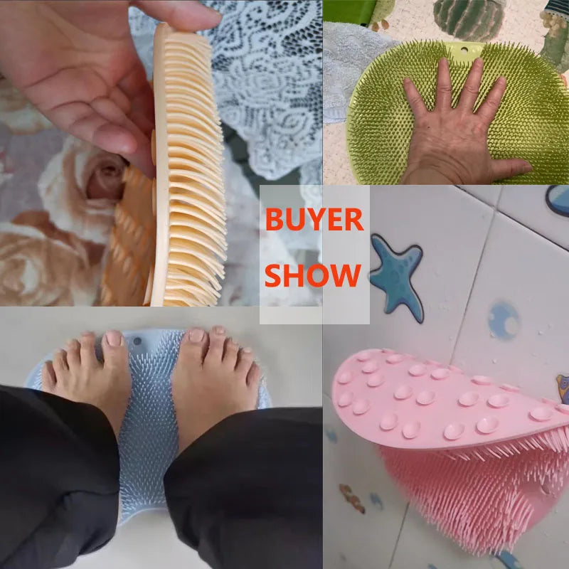 Multifunctional Reusable Shower Back Scraper and Feet Cleaner Brush with Suction Cups - Bath Mat for Body and Arms Rubbing