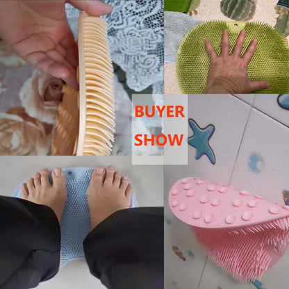 Multifunctional Reusable Shower Back Scraper and Feet Cleaner Brush with Suction Cups - Bath Mat for Body and Arms Rubbing