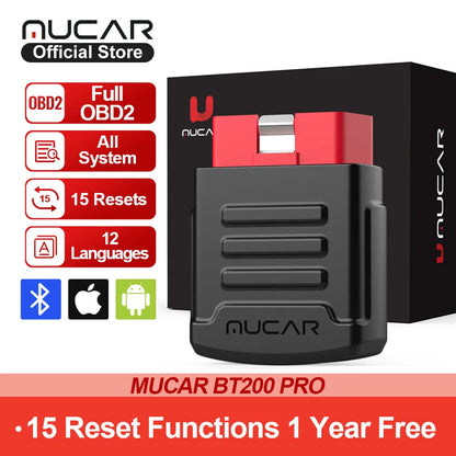 MUCAR BT200 OBD2 Automotive Diagnostic Scanner – Bluetooth/WiFi Car Tool with 15 Reset Functions