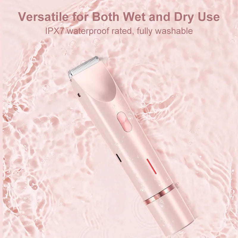 2-in-1 Dual-Head Electric Razor for Women – Painless Bikini Trimmer Wet & Dry Use with Detachable Heads