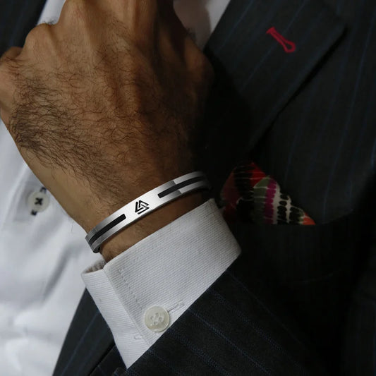 Men's Enamel Bangle - Viking Logo Cuff Bracelet, Stainless Steel Minimalist Bangle for Gentlemen