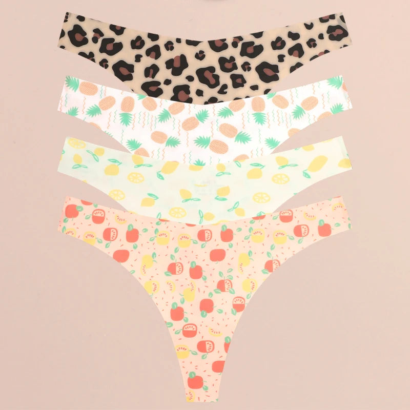 FINETOO 4Pcs Women’s Seamless Thong Underwear - Ultra Soft Leopard Print G-String Lingerie with Stretch Comfort Fit