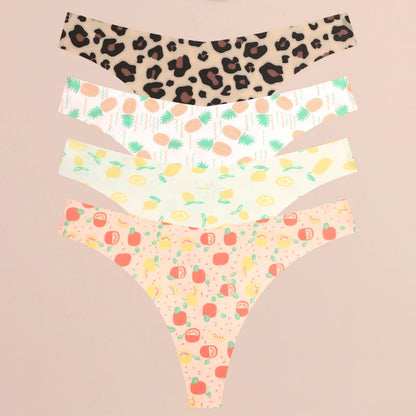 FINETOO 4Pcs Women’s Seamless Thong Underwear - Ultra Soft Leopard Print G-String Lingerie with Stretch Comfort Fit