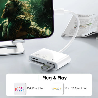WAVLINK 3-in-1 Lightning Card Reader – SD/TF Card Adapter with USB 2.0 Port for iPhone & Digital Camera File Transfer