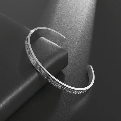 Ayatul Kursi Sutra Cuff Bracelet – Stainless Steel Islamic Calligraphy, Arabic God Messenger Jewelry