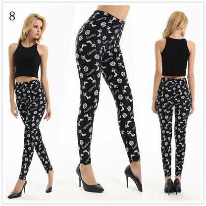 Plus Size Women Printed Leggings – Floral Elephant Star Plaid High Waist Stretch Slim Fit Skinny Pants 2XL–3XL Milk Silk Jeggings