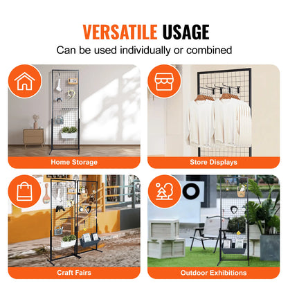 SucceBuy Double-Sided Grid Wall Panels – Wire Display Racks with Hooks for Art, Crafts & Retail Shops