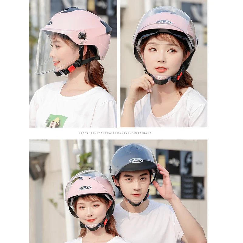 Motorcycle Helmet with LED Lights – Double Visor Moped Helmet for Men & Women, Electric Scooter & Bicycle Light, Rechargeable