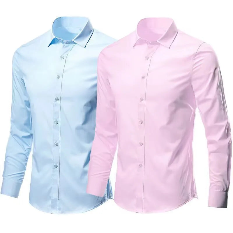 Men’s Wrinkle-Resistant Long Sleeve Shirt - Breathable Slim Fit Business Shirt for Spring & Autumn