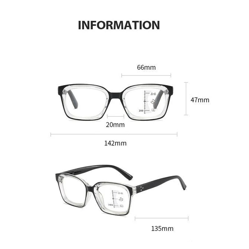 Photochromic Multifocal Reading Glasses – Ultralight Progressive Square Frame Anti-UV Presbyopia Eyewear for Men & Women