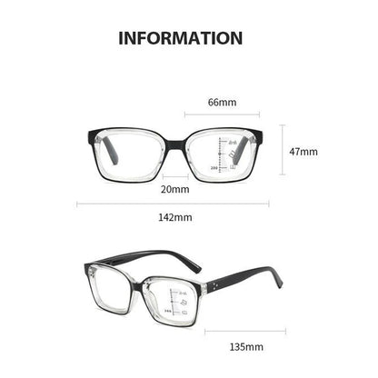 Photochromic Multifocal Reading Glasses – Ultralight Progressive Square Frame Anti-UV Presbyopia Eyewear for Men & Women