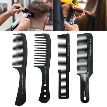 Black Flattop Hair Cutting Comb – Wide Tooth Professional Barber Hair Clipper & Salon Hairdressing Carbon Comb for Men