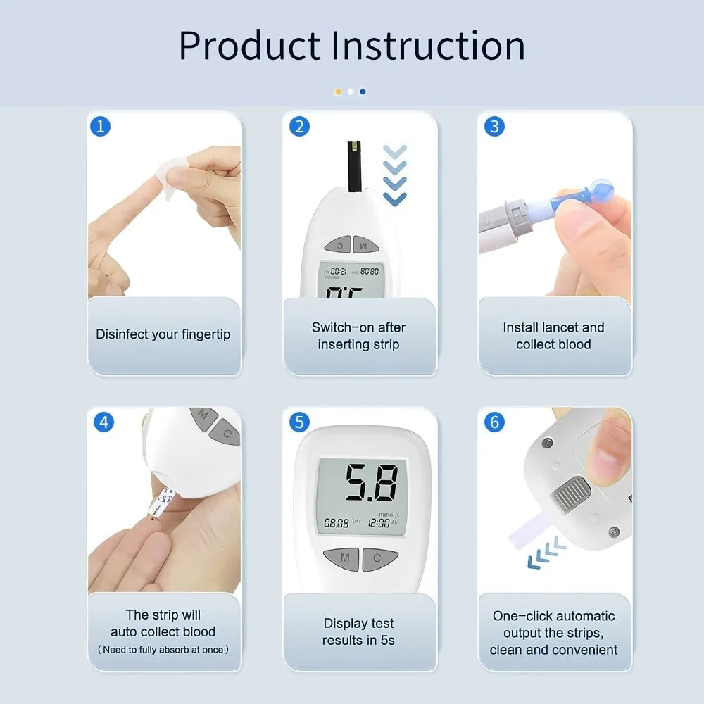 VivaChek Blood Glucose Monitor Kit - Digital Diabetes Tester with 50 or 100 Test Strips and Lancets