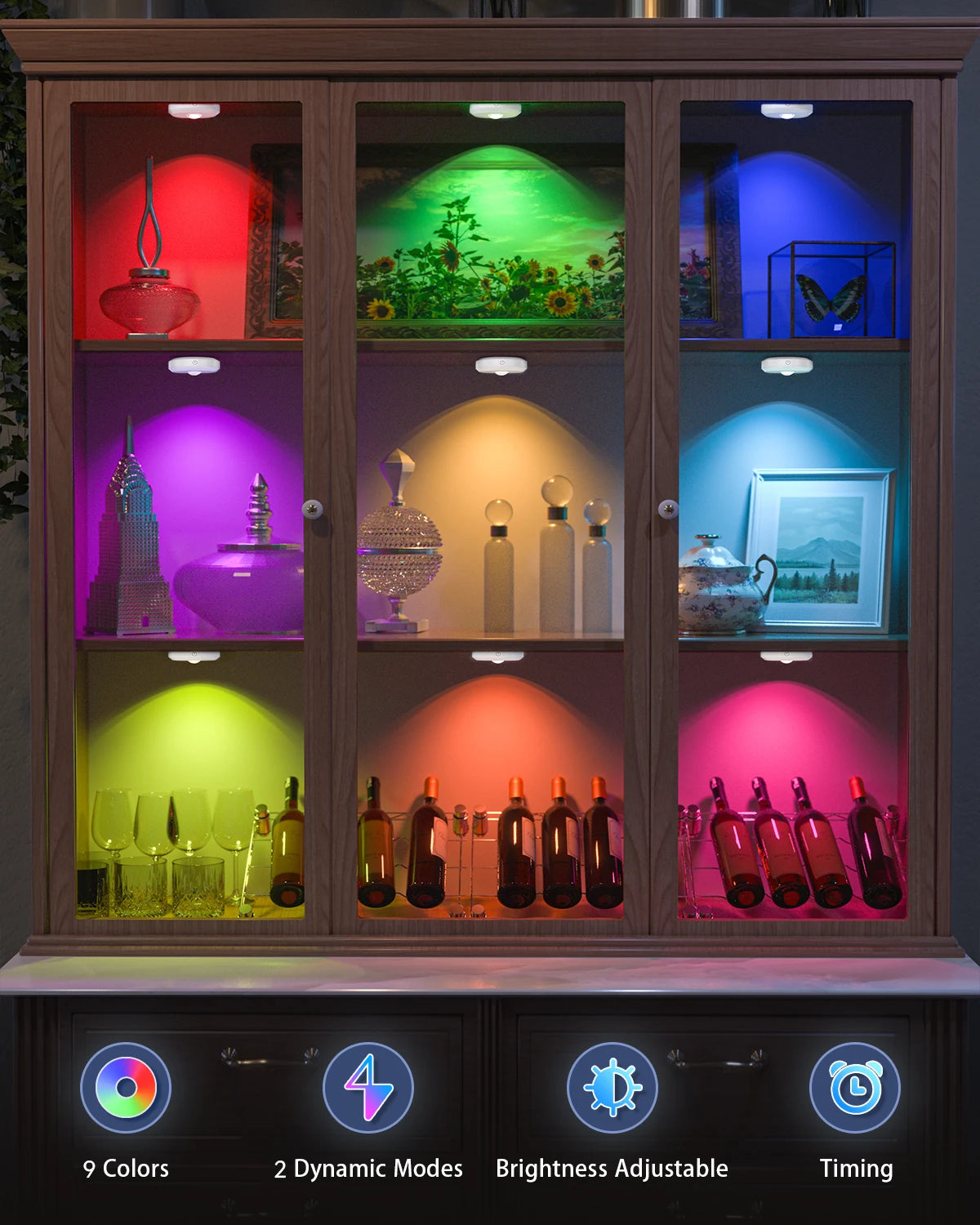 WILLED 6PCS RGB Rechargeable LED Night Lights – Remote Control, Dimmable & Timer Function for Kitchen, Cabinet & Shelf Lighting