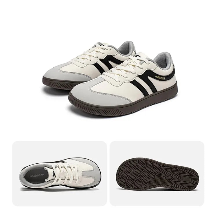 HOBIBEAR Unisex Wide Toe Sneakers – Retro Casual Lace-Up Leather Shoes for Men & Women