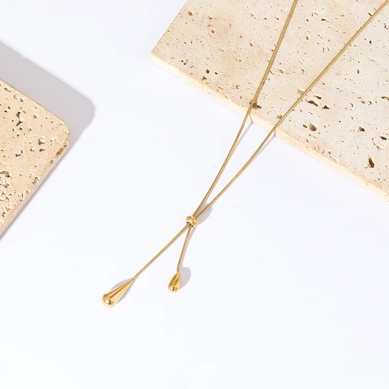 GANEMLY 316L Stainless Steel Water Drop Pendant Necklace – Trendy 18K Gold Plated Women’s Jewelry Gift