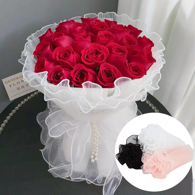 Tulip & Rose Pearl Mesh Tulle Roll — Flower Bouquet, Bobo Balloon, Birthday, Wedding & Anniversary Gift Wrapping