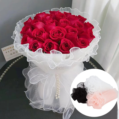 Tulip & Rose Pearl Mesh Tulle Roll — Flower Bouquet, Bobo Balloon, Birthday, Wedding & Anniversary Gift Wrapping