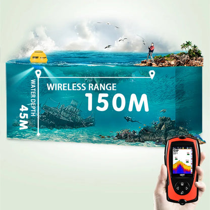 Lucky Sonar Fish Finder FF1108-1CWLA – Rechargeable Wireless Sensor, 45M Depth Echo Sounder for Portable Fishing
