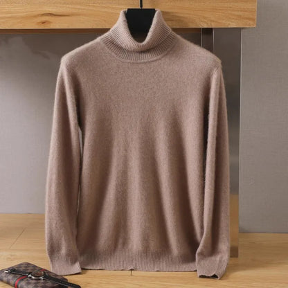 Men's Pure Mink Velvet Cashmere Sweater - High Lapel Long Sleeve Knitted Winter Luxury Pullover Top
