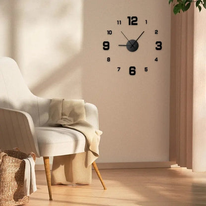 Frameless DIY Wall Clock Decal - Silent, Home Office Living Room Decor