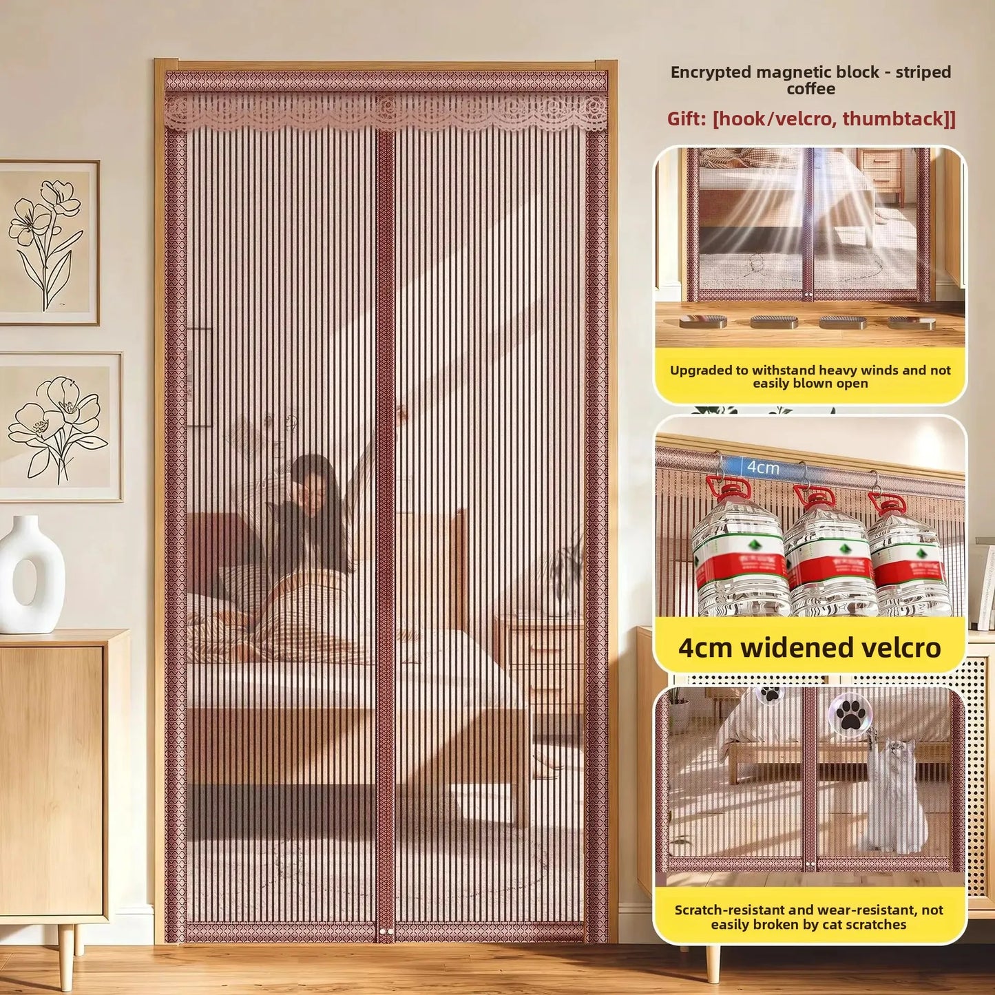 Magnetic Mosquito-Proof Door Curtain - Fiberglass Mesh Fly Screen with Full Magnetic Strips & Self-Adhesive Design