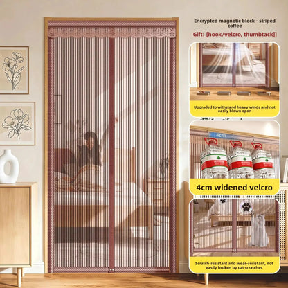 Magnetic Mosquito-Proof Door Curtain - Fiberglass Mesh Fly Screen with Full Magnetic Strips & Self-Adhesive Design