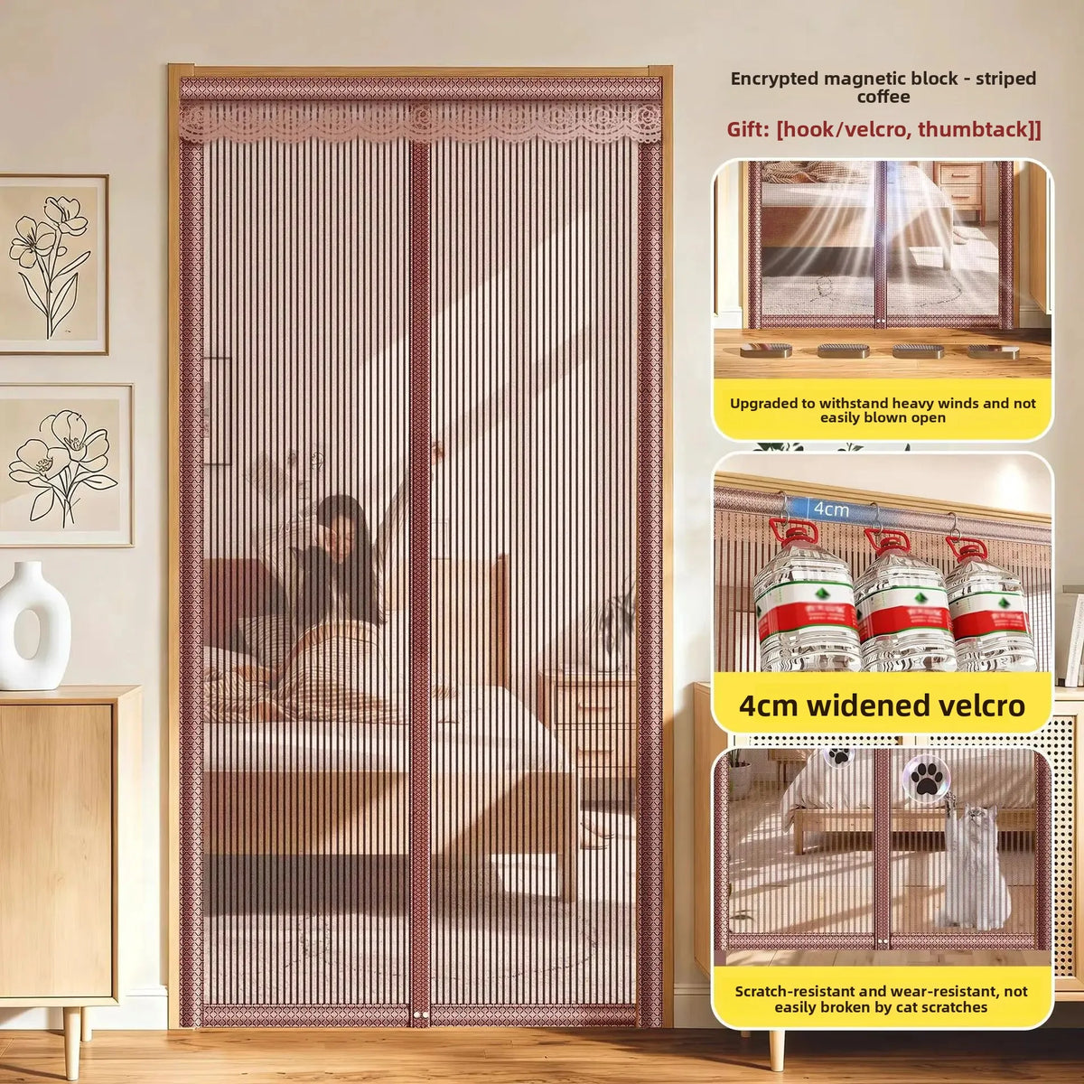 Magnetic Mosquito-Proof Door Curtain - Fiberglass Mesh Fly Screen with Full Magnetic Strips & Self-Adhesive Design