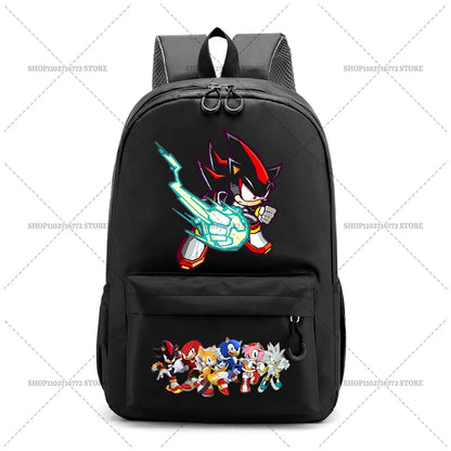 Cartoon Sonic Backpack — School Bag for Kids & Teens Featuring Amy, Rose & Shadow Characters, Perfect Gift for Boys