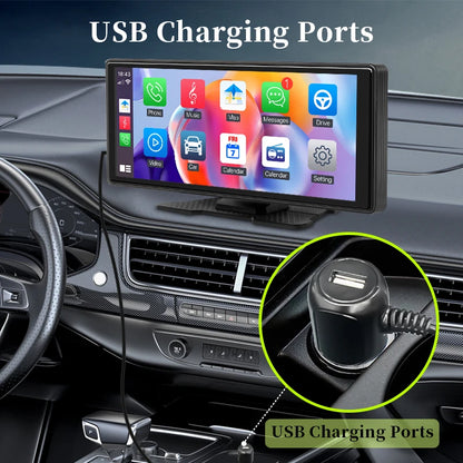 10.26" Portable Car Stereo - Wireless CarPlay & Android Auto Touchscreen with GPS Navigation and FM Multimedia Player