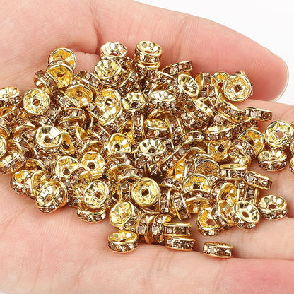 50PCS Rhinestone Spacer Beads Set – Multi-Color Crystal Rondelle Metal Beads for DIY Jewelry & Bracelet Making