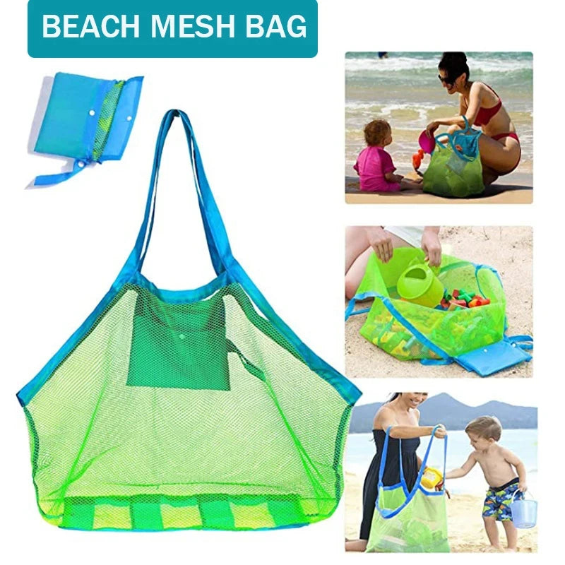 Multicolor Mesh Beach Bag - Large Sand-Resistant Foldable Tote with Hanging Hole for Toys & Storage