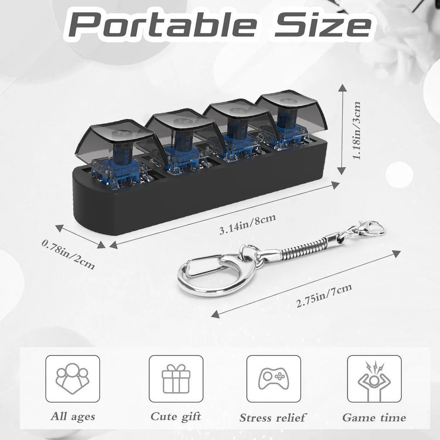 4-Keys Mechanical Keyboard Keycap Toy – Anti-Stress Finger Button Decompression Keychain for Children and Adults