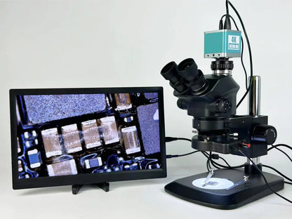 3.5-200X Simul-Focal Stereo Trinocular Microscope Set – 4K/2K/1080P HDMI VGA USB Camera, Clamp & Folding Extension Base