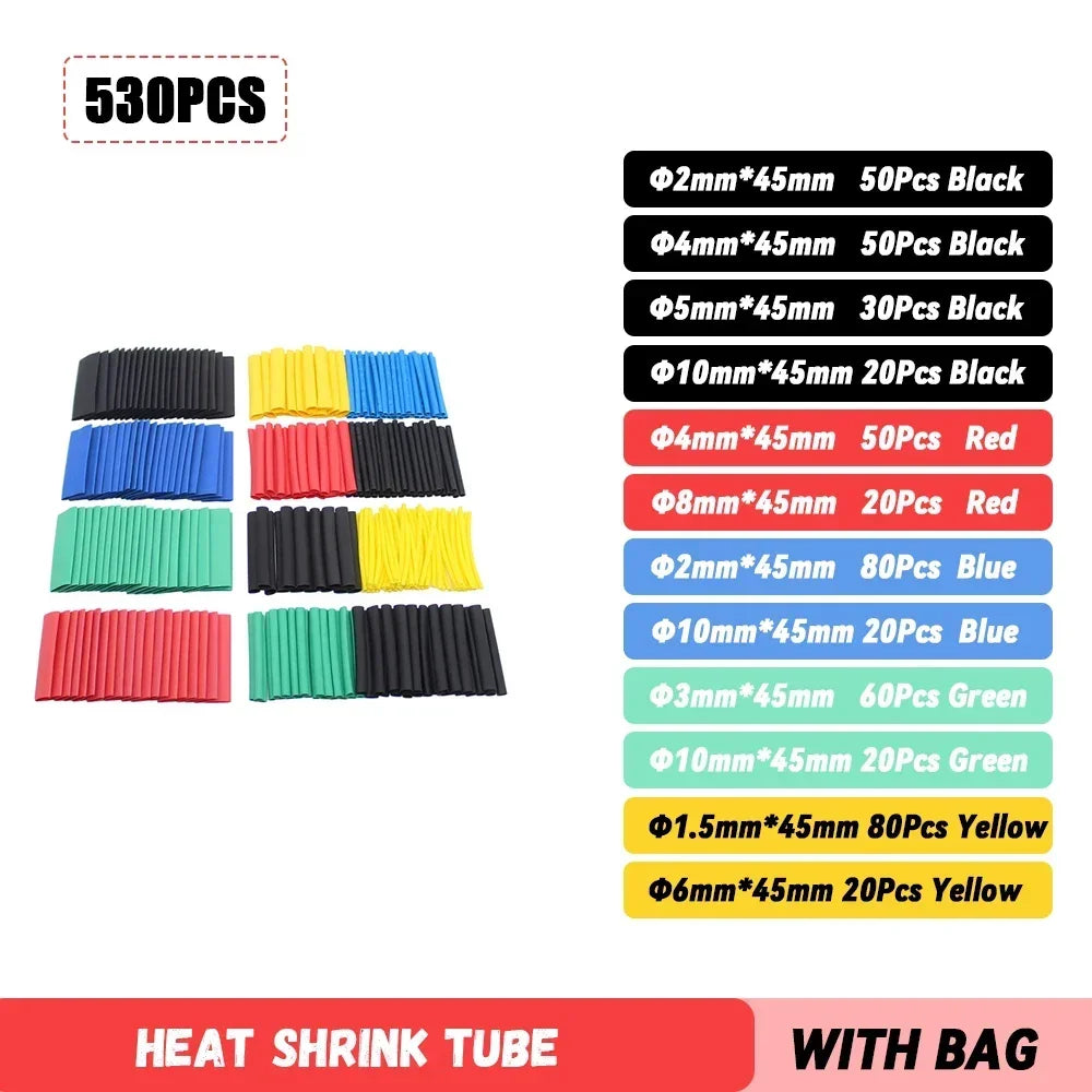 127/164/328/580Pcs Heat Shrink Tubing Kit – Shrinking Insulation Sleeving for Car Electrical Cable, Thermal Casing Wrap